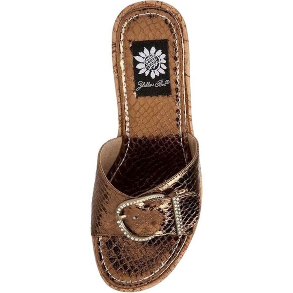Yellow Box Shelly Bronze Rhinestone Snakeskin Cork Wedge Sandals